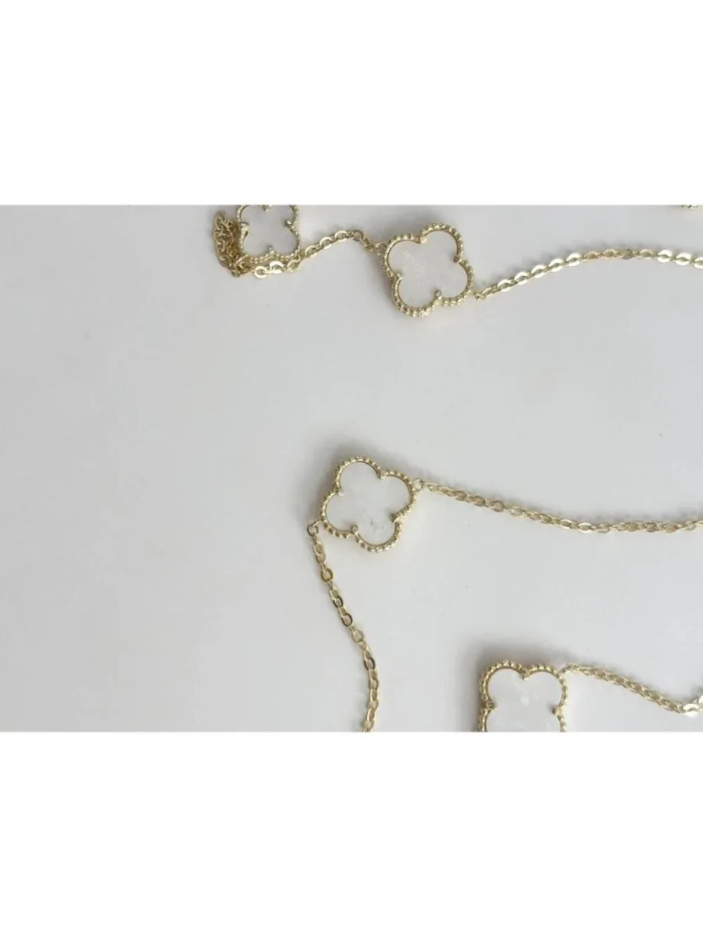 4 Leaf Clover Faux Moonstone Cable Chain Link Vintage Ultra Long Necklace - 36